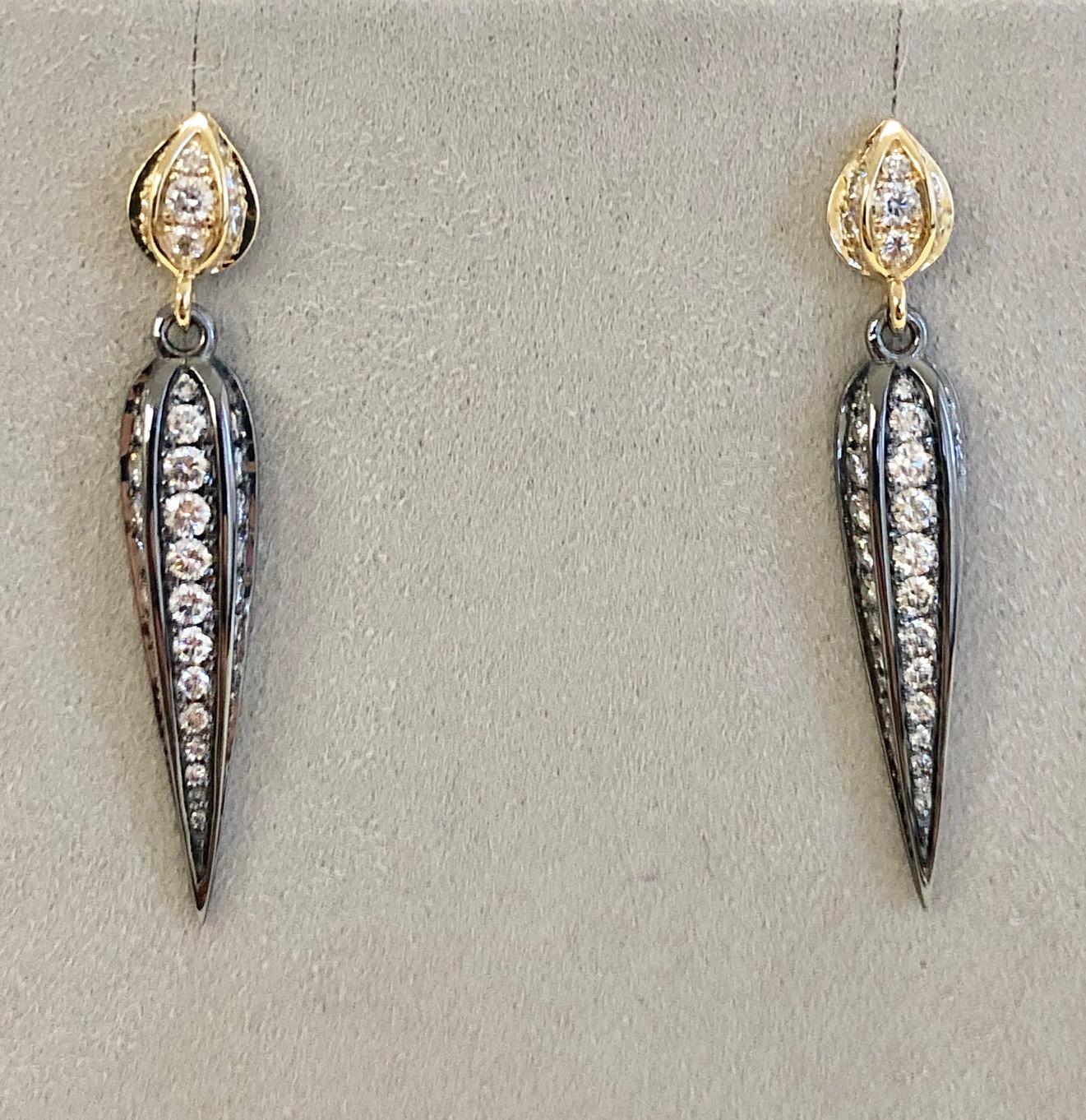 Round Cut Syna Oxidized Silver and Yellow Gold Earrings with Diamonds For Sale