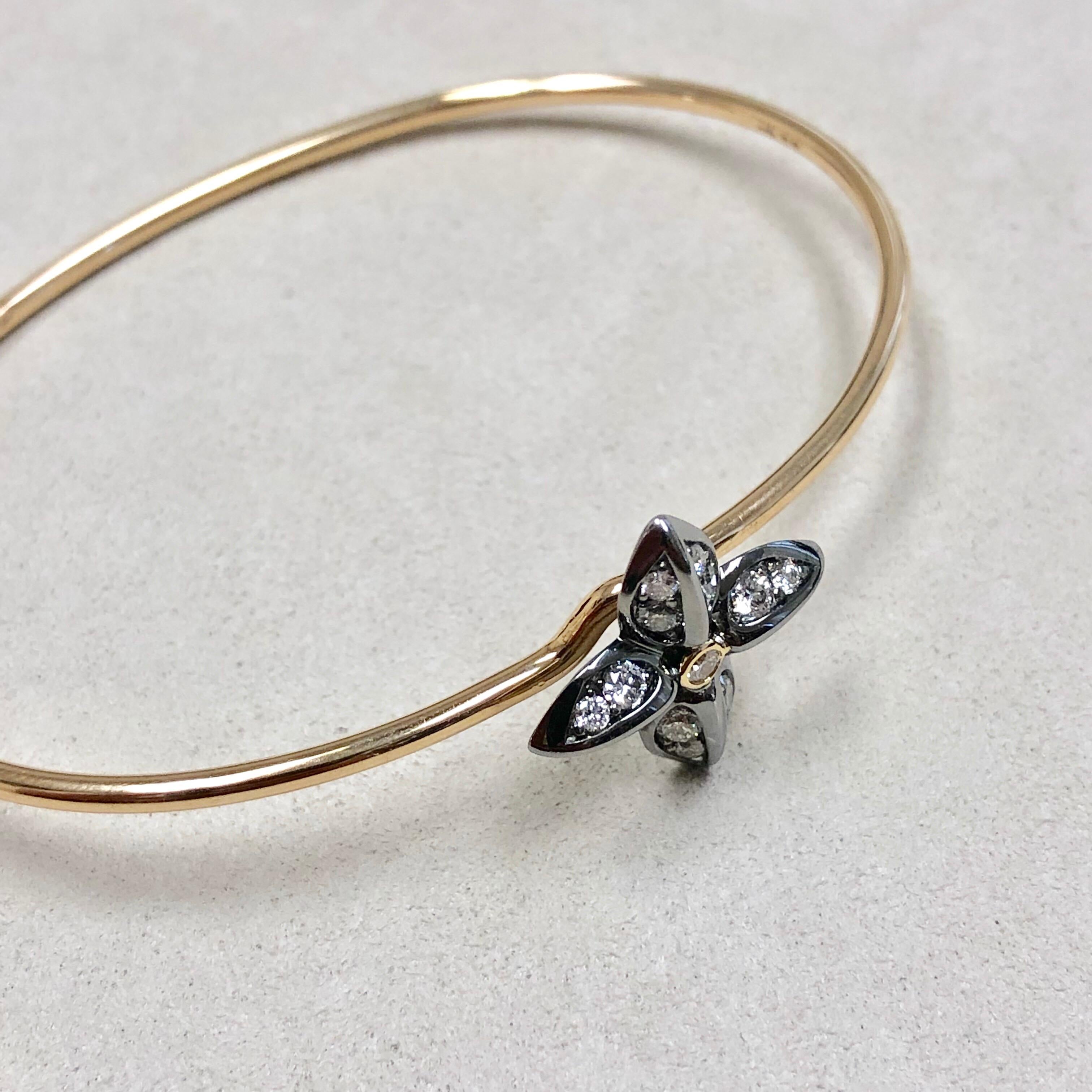 Contemporary Syna Oxidized Silver Yellow Gold Flower Bracelet with Diamonds For Sale