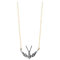Syna Oxidized Silver and Yellow Gold Swallow Necklace with Diamonds