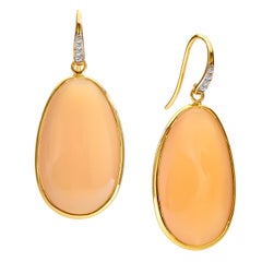 Syna Peach Moonstone Yellow Gold Earrings with Champagne Diamonds