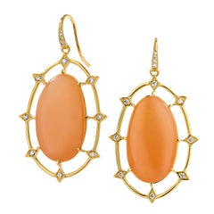 Syna Peach Moonstone Yellow Gold Earrings with Diamonds