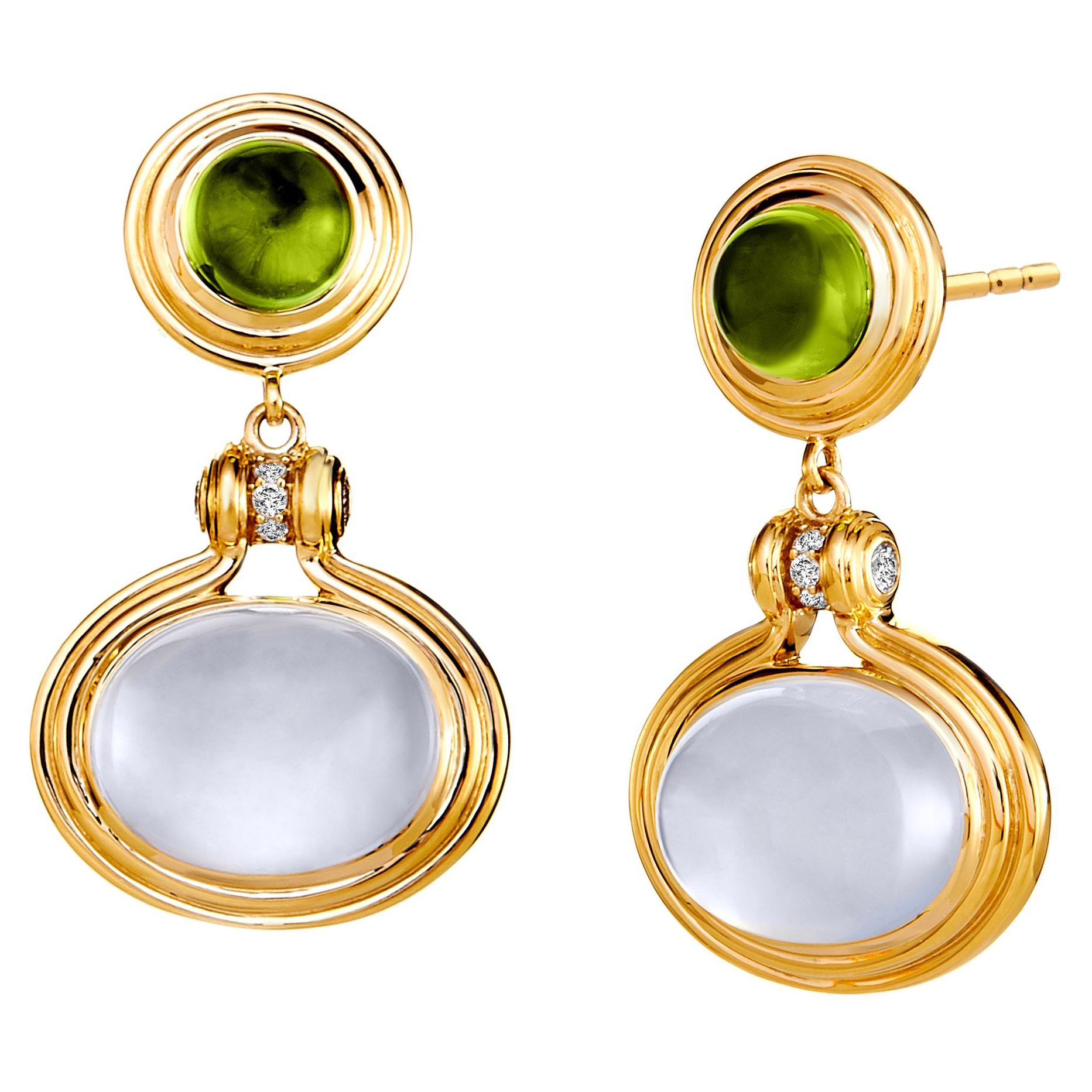 Syna Peridot and Moon Quartz Earrings with Diamonds