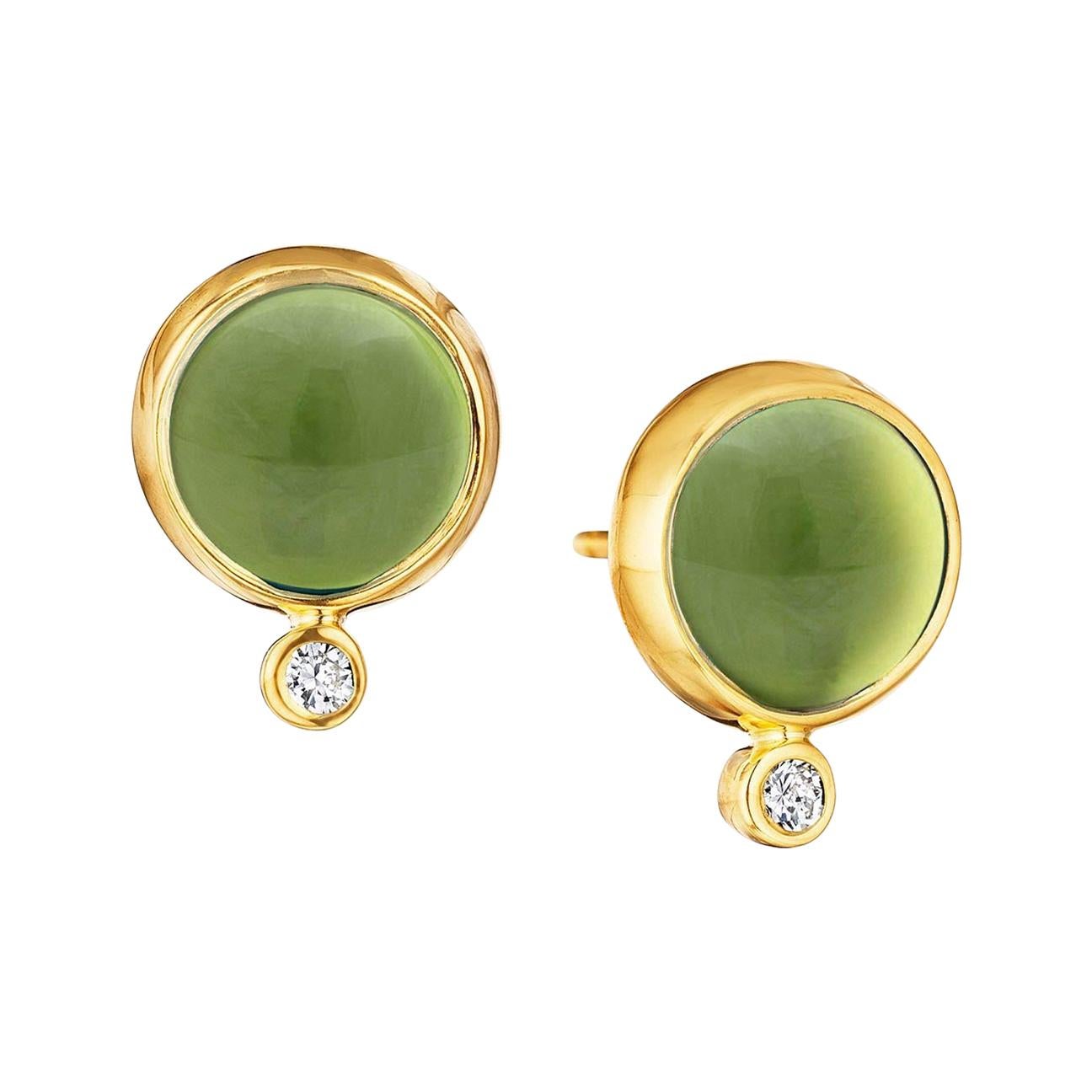 Syna Peridot Yellow Gold Baubles Earrings with Diamonds