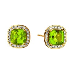 Syna Peridot Yellow Gold Earrings with Champagne Diamonds