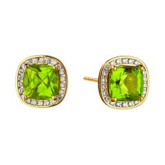 Syna Peridot Yellow Gold Earrings with Champagne Diamonds