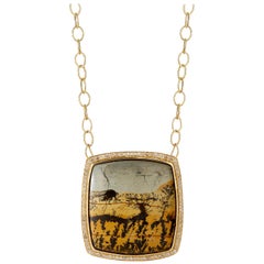 Syna Picture Agate Yellow Gold Necklace with Diamonds