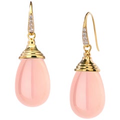 Syna Pink Chalcedony Yellow Gold Drop Earrings with Diamonds