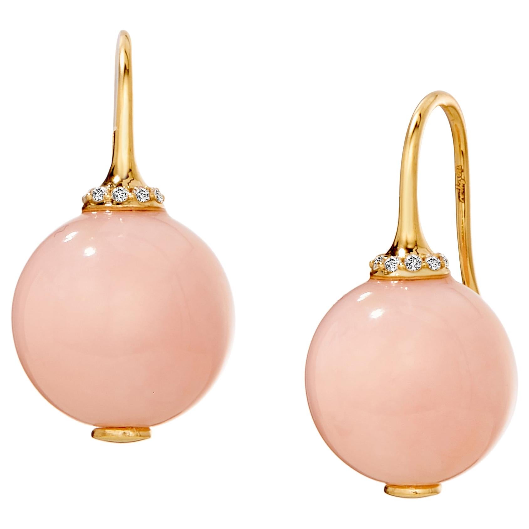 Syna Pink Opal Earrings with Diamonds For Sale