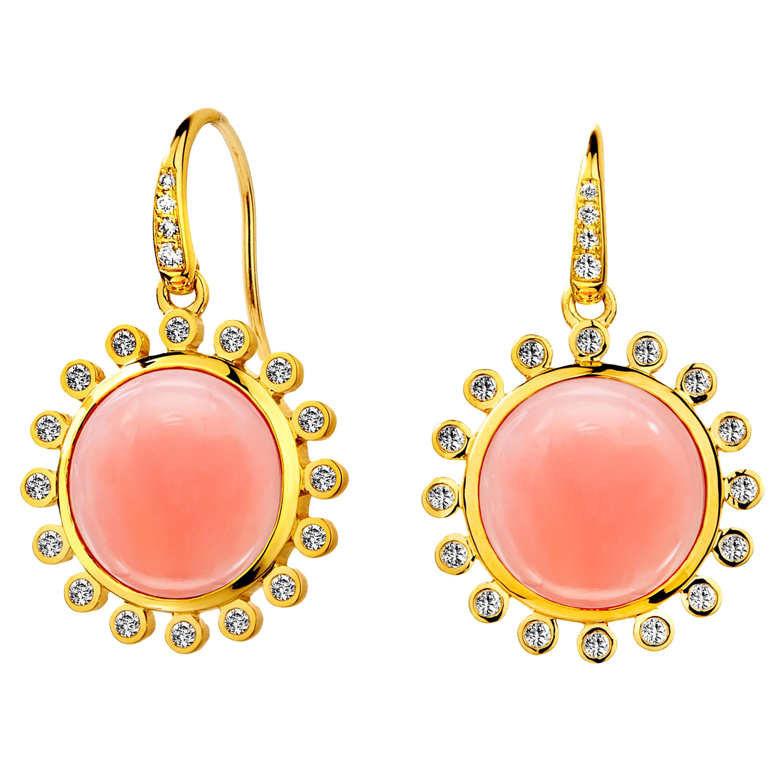 Syna Pink Opal Earrings with Diamonds For Sale