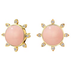 Syna Pink Opal Yellow Gold Earrings with Champagne Diamonds