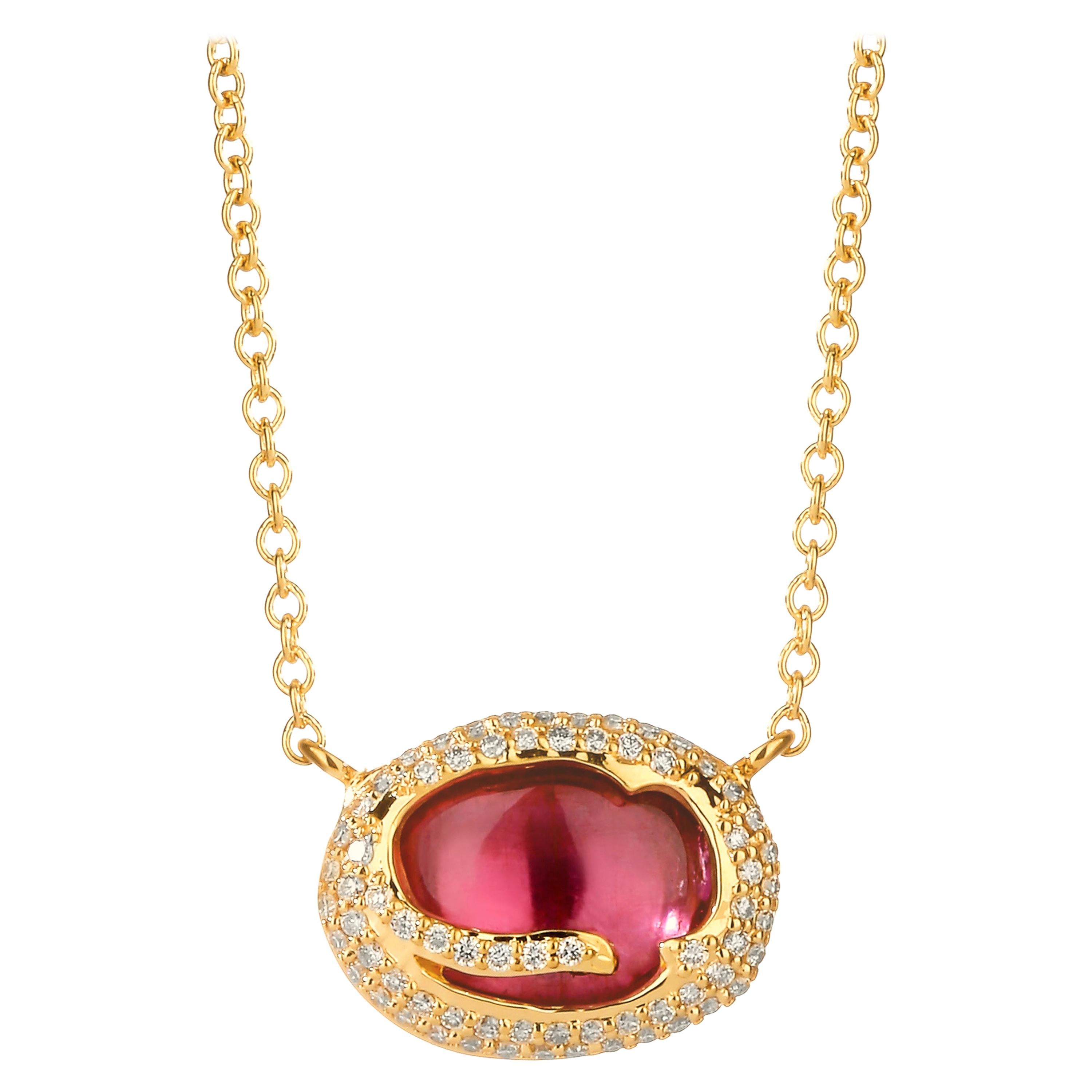 Syna Pink Tourmaline Yellow Gold Cobblestone Necklace with Diamonds