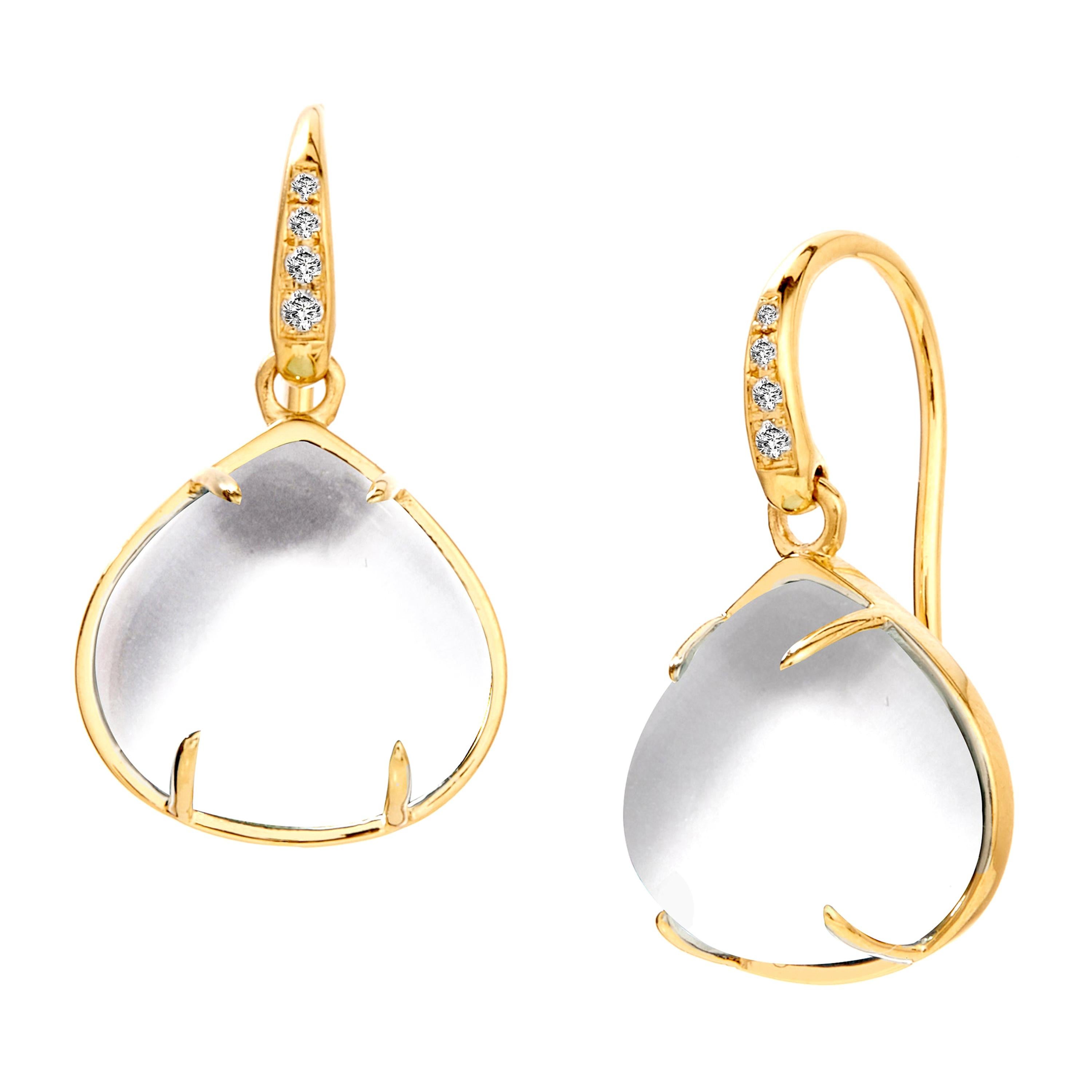 Syna Rock Crystal Yellow Gold Earrings with Diamonds For Sale