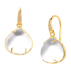 Syna Boucles d'oreilles en or jaune et cristal de roche avec diamants