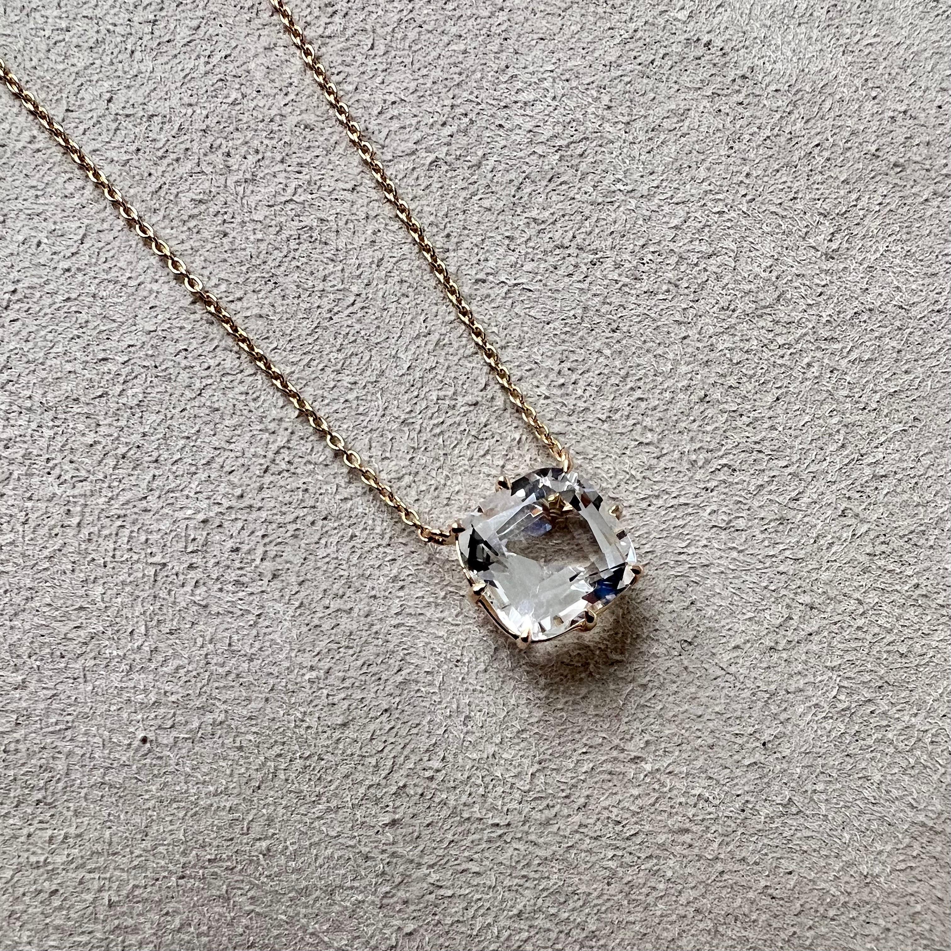 Round Cut Syna Rose Gold Rock Crystal Necklace For Sale