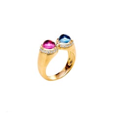 Syna Rubellite and Blue Topaz Yellow Gold Ring with Diamonds