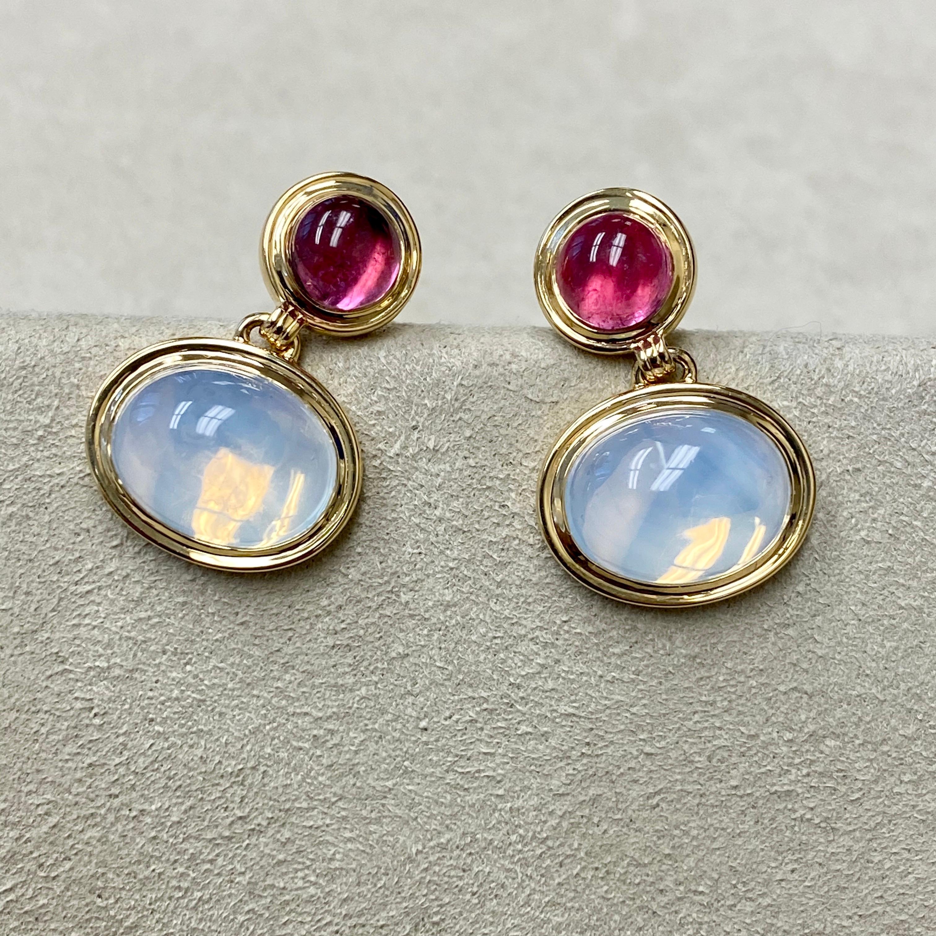Created in 18 karat yellow gold
Rubellite 3 cts approx
Moon quartz 11 cts approx
Limited Edition

Our limited edition Candy Blue Topaz and Moon Quartz Earrings, crafted with expertise in 18 karat yellow gold, are an exclusive statement of luxury.