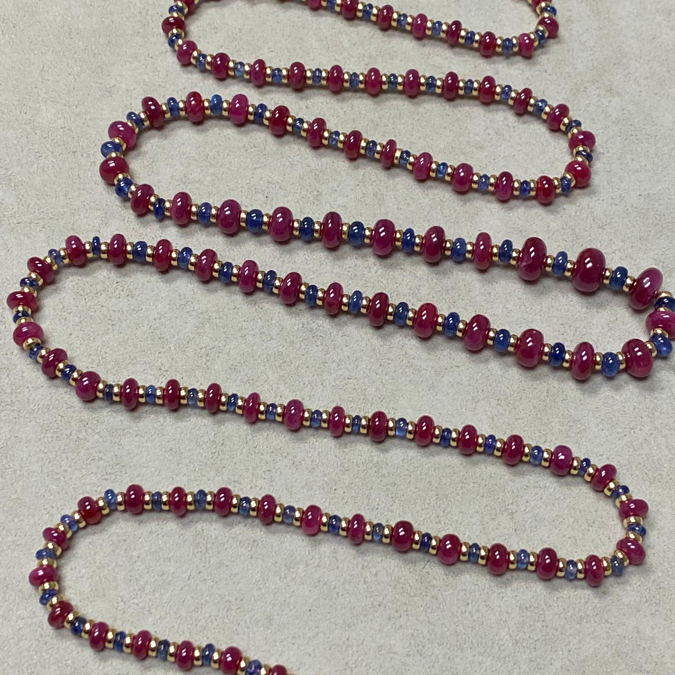 Contemporary Syna Ruby and Blue Sapphire Yellow Gold Bead Necklace
