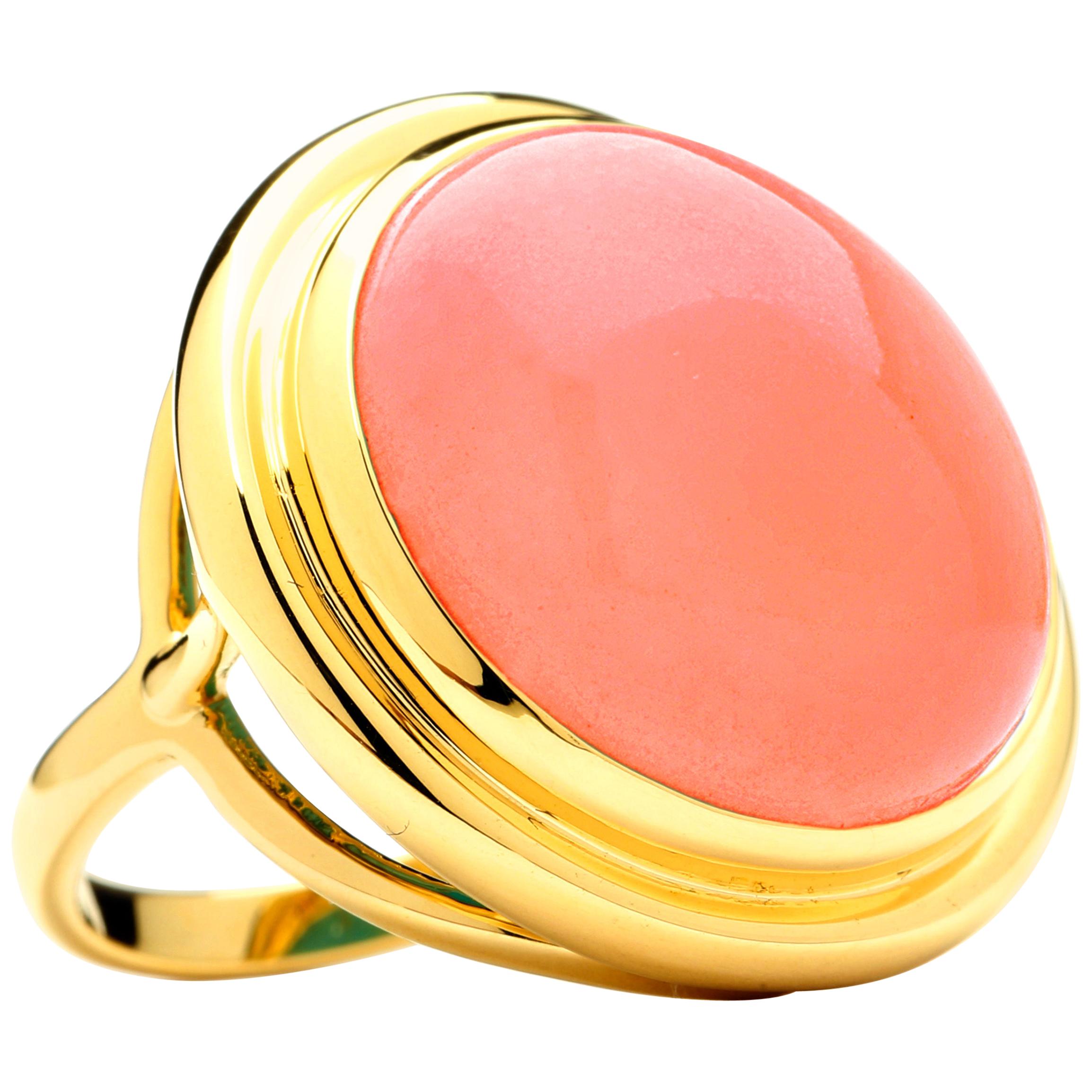 Syna Salmon Coral Yellow Gold Ring