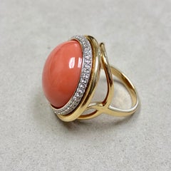 Syna Salmon Coral Yellow Gold Ring with Diamonds