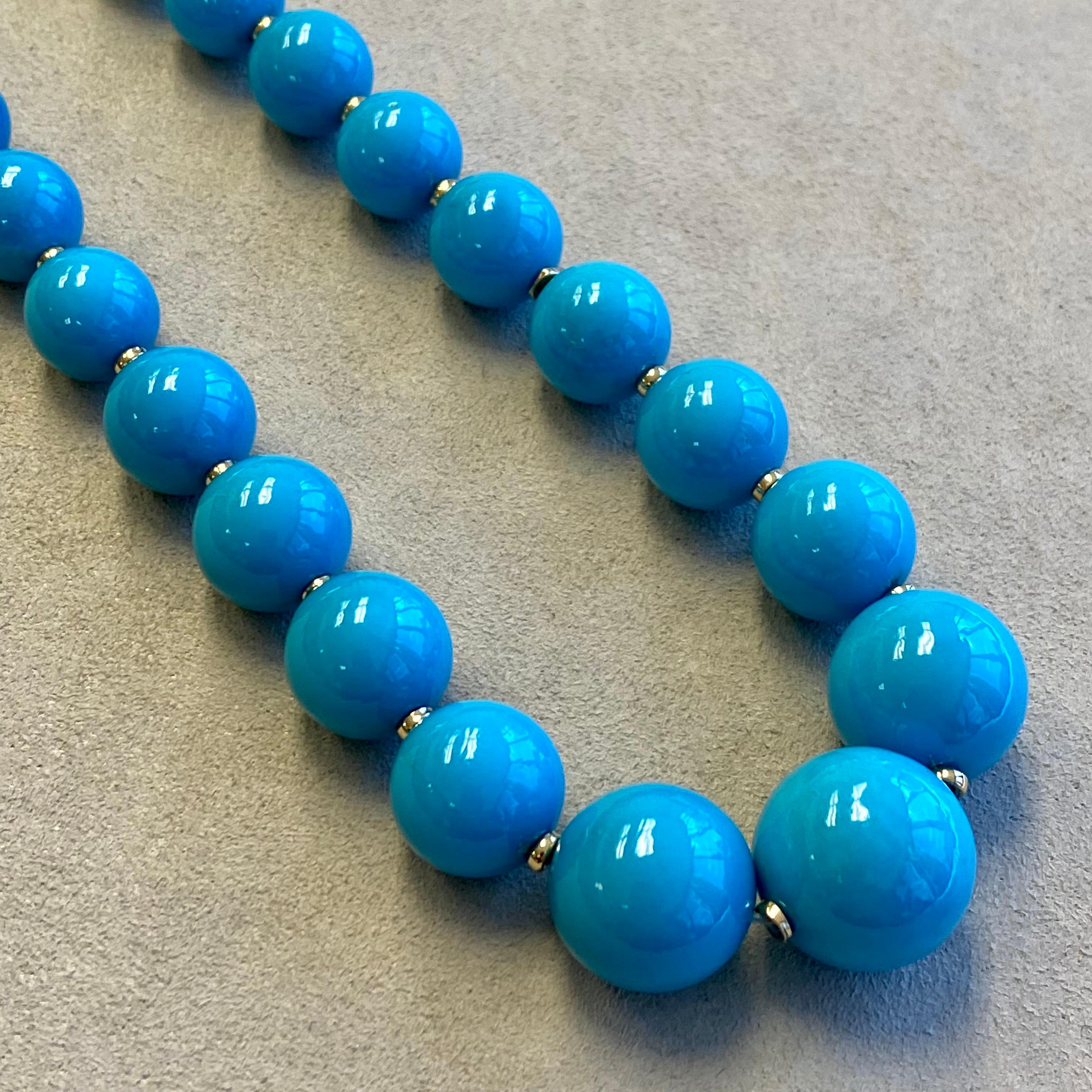 Syna Sleeping Beauty Turquoise Gold Bead Necklace In New Condition In Fort Lee, NJ