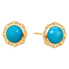 Syna Sleeping Beauty Turquoise Octa Earrings with Champagne Diamonds