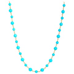 8Ct Sleeping Beauty Turquoise Bead Layering Necklace,18K Yellow Gold Over 18"