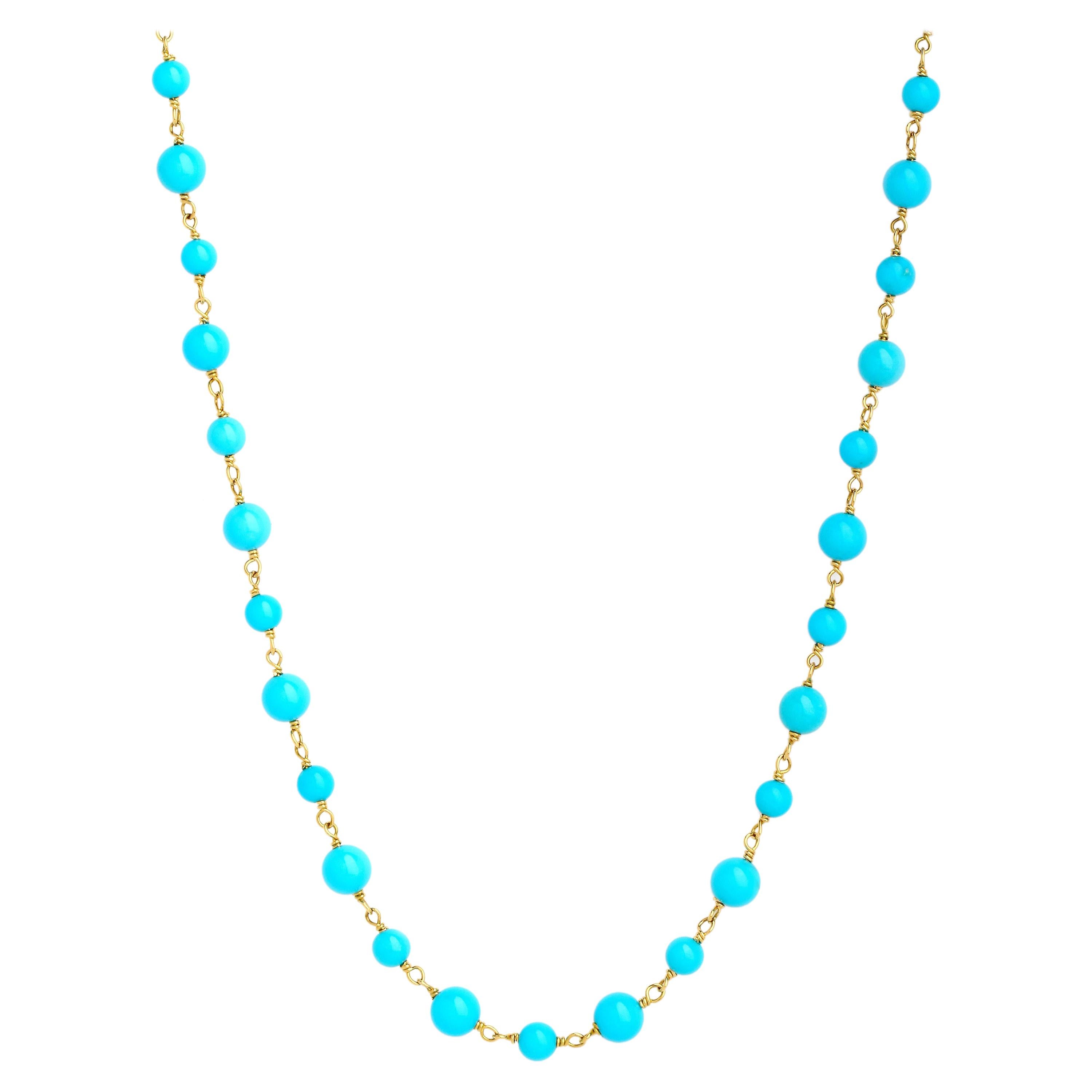 Syna Sleeping Beauty Turquoise Yellow Gold Necklace For Sale