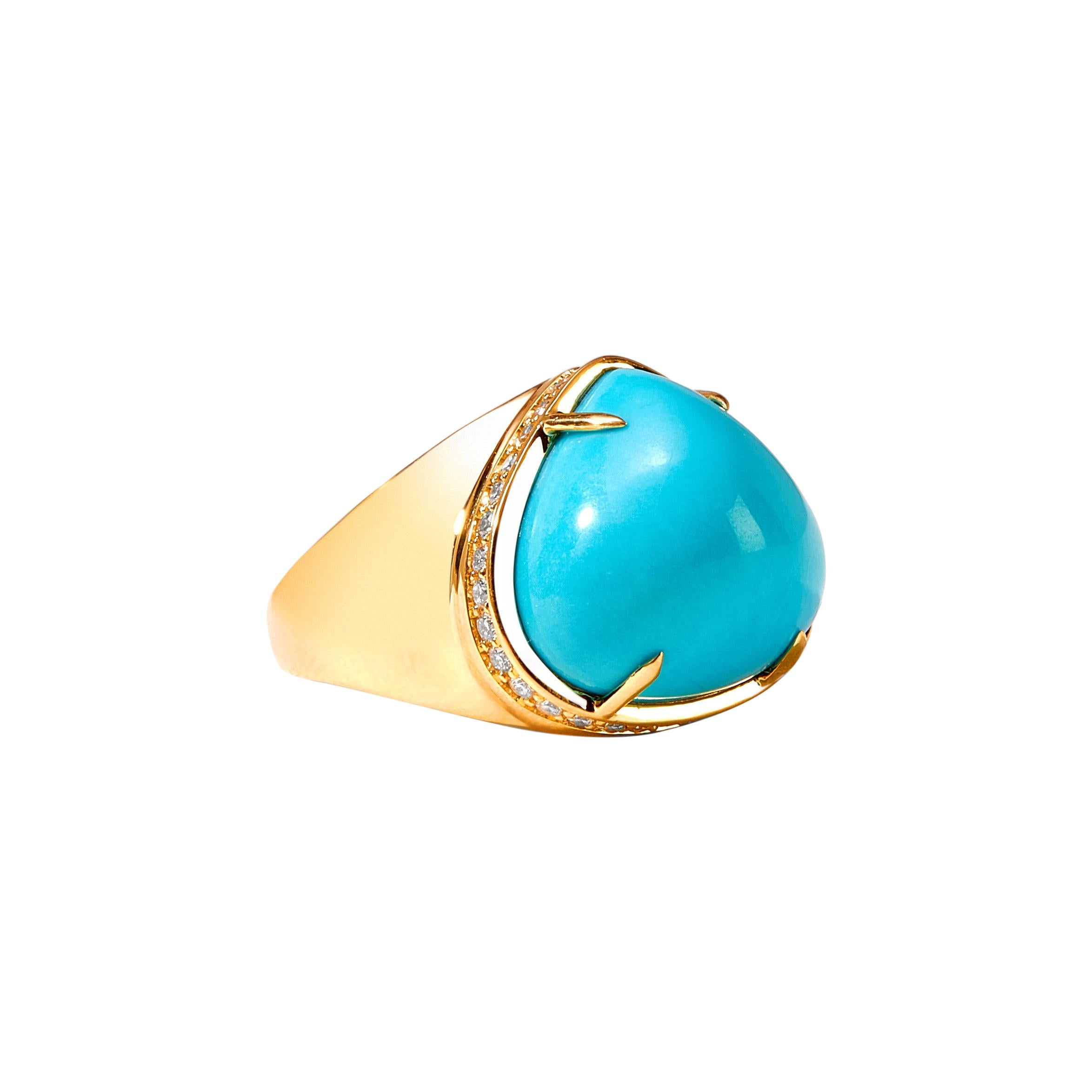 Syna Sleeping Beauty Turquoise Yellow Gold Ring with Diamonds For Sale