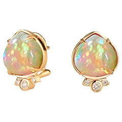 Syna Yellow Gold Small Opal Earrings with Diamonds