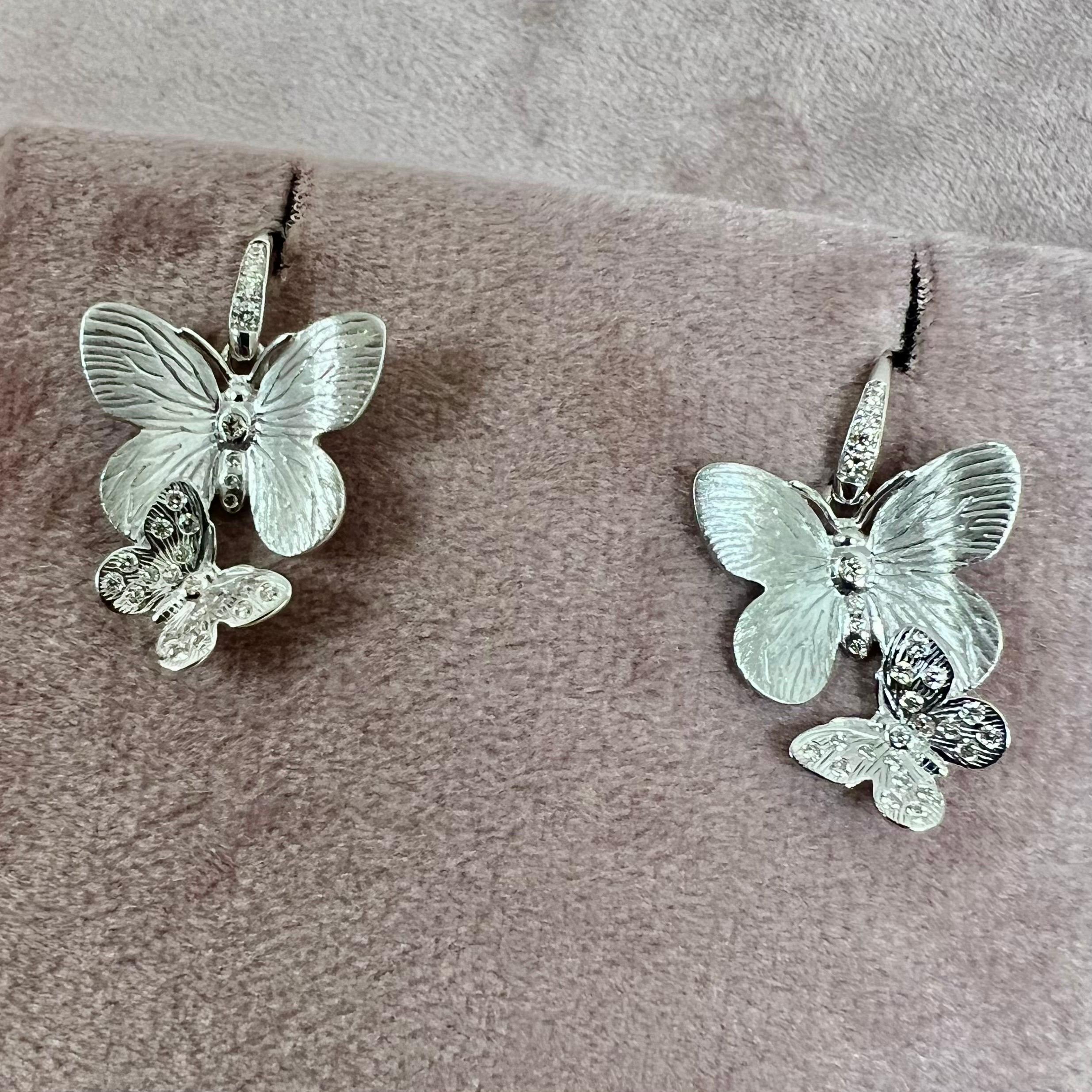 Contemporary Syna Sterling Silver Butterfly Earrings with Diamonds For Sale