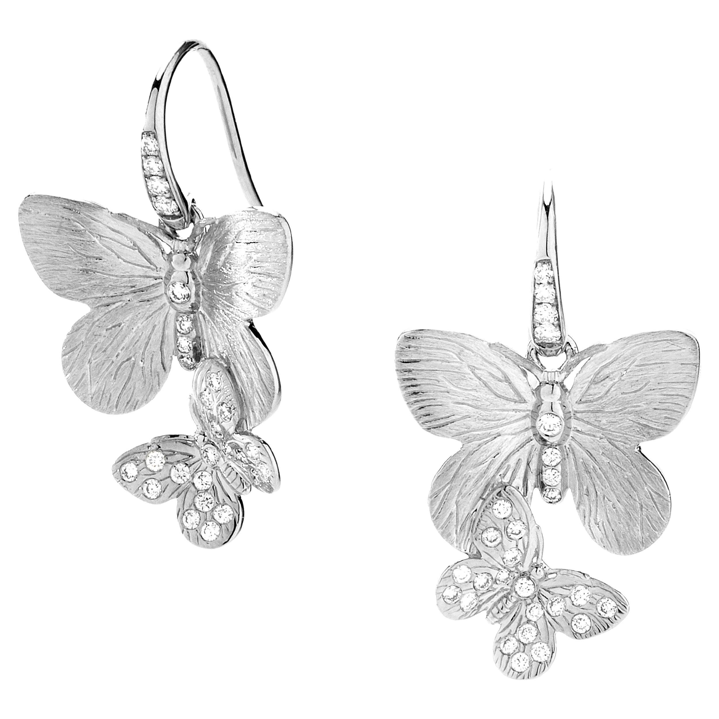 Syna Sterling Silver Butterfly Earrings with Diamonds For Sale