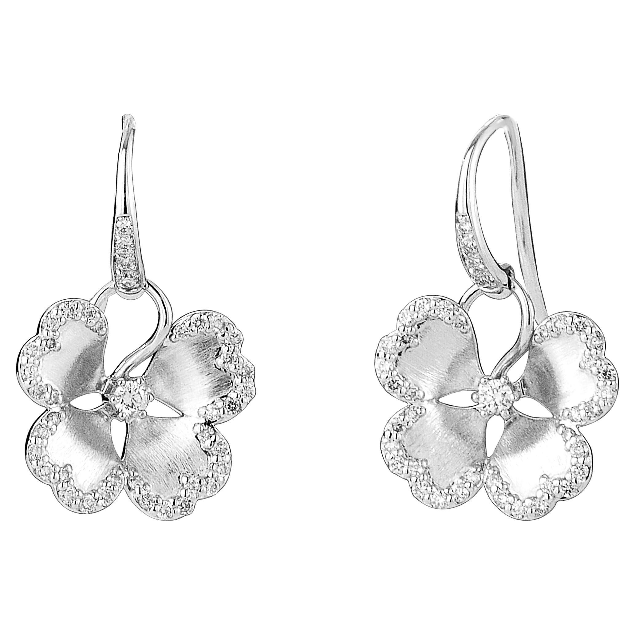Syna Sterling Silver Clover Earrings with Champagne Diamonds For Sale