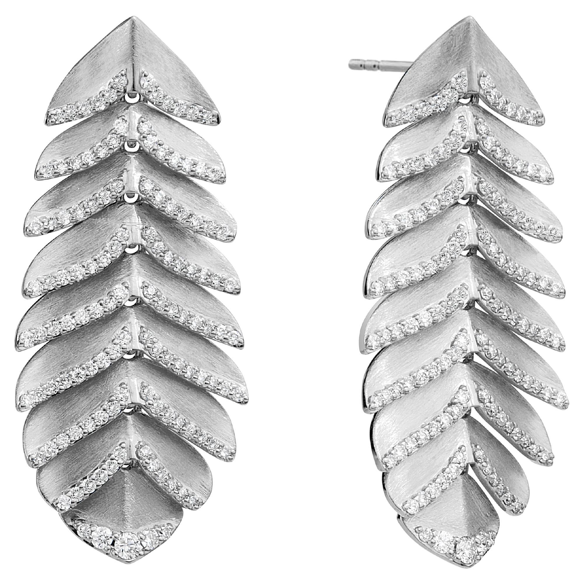 Syna Sterling Silver Feather Earrings with Diamonds For Sale