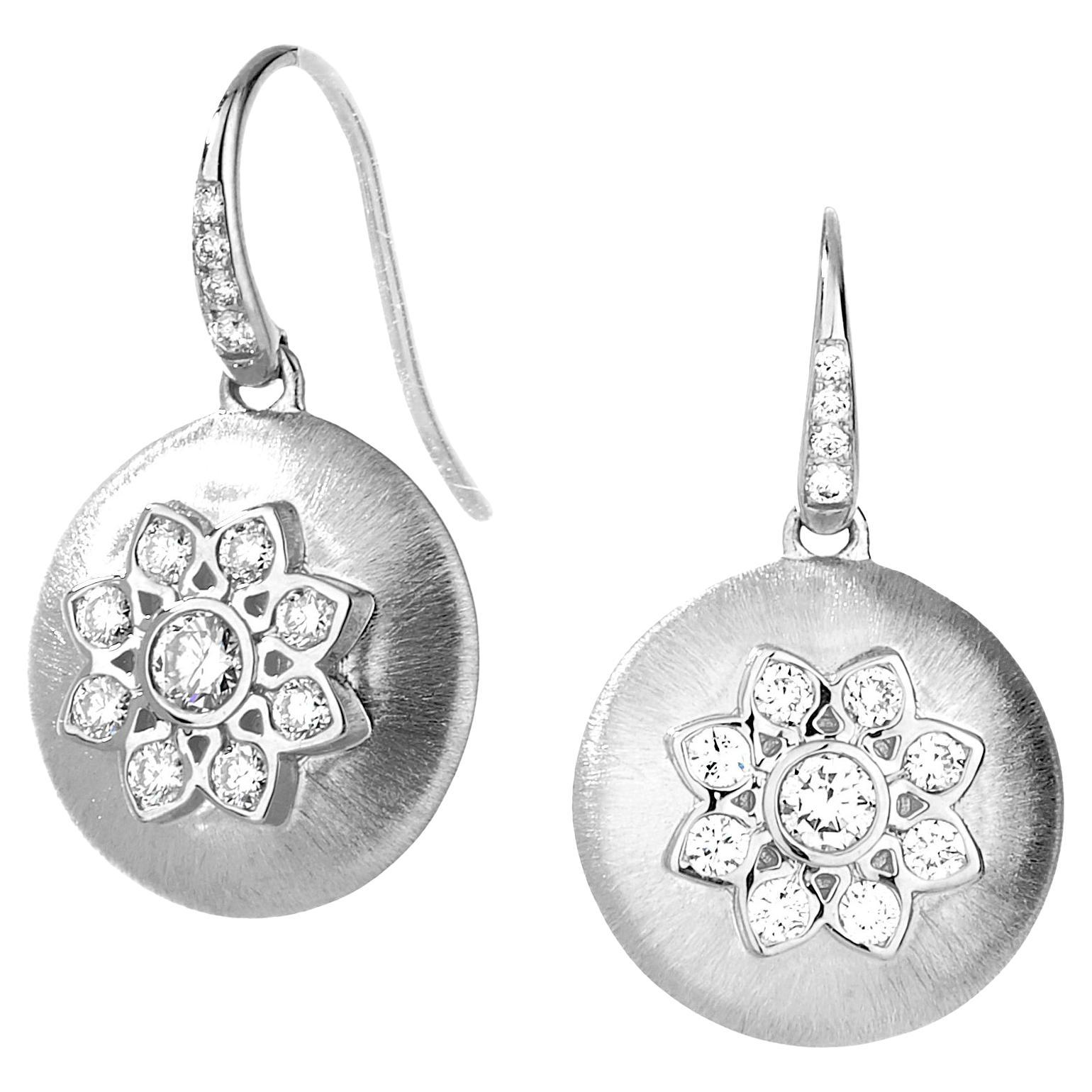 Syna Sterling Silver Flower Earrings with Diamonds For Sale