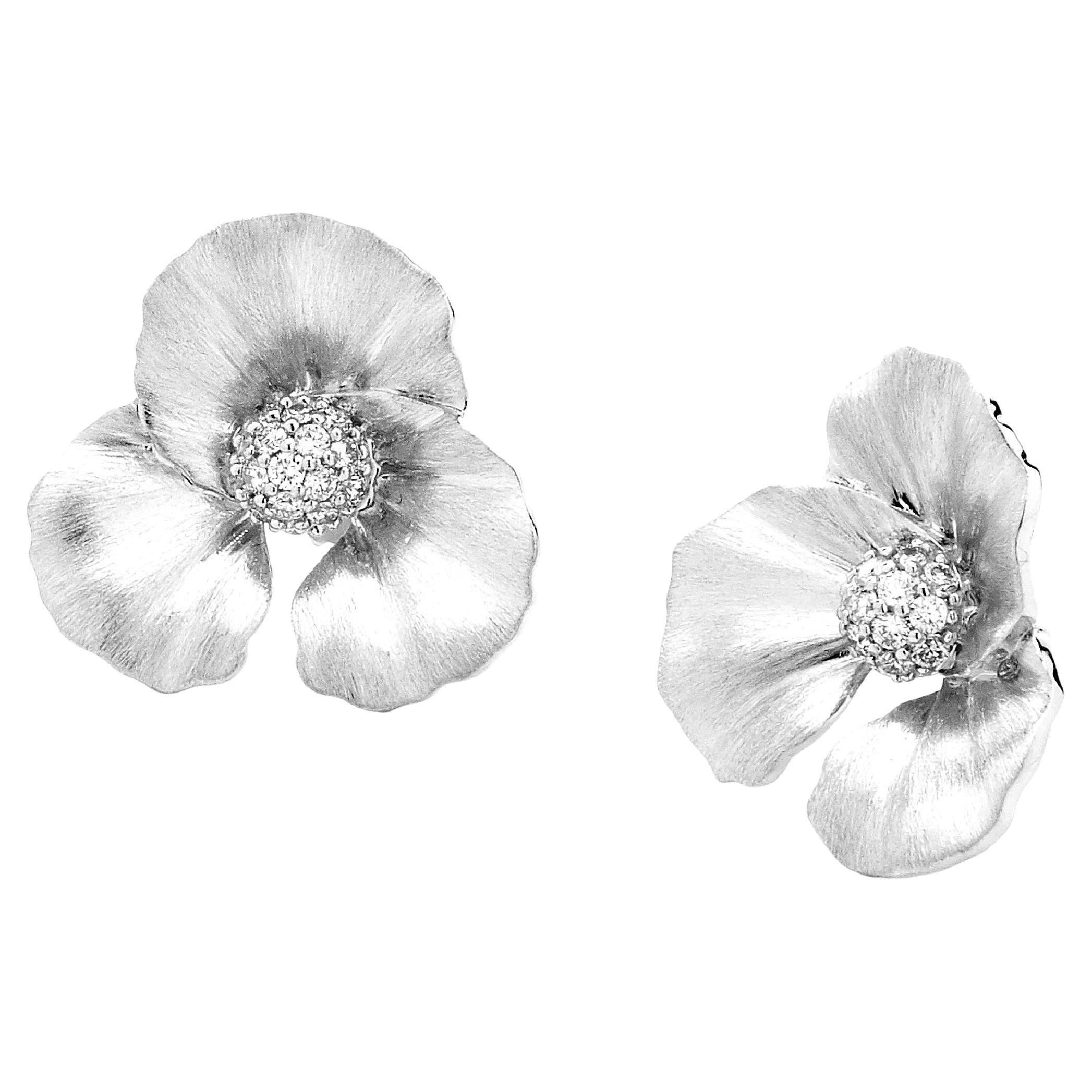 Syna Sterling Silver Flower Earrings with Diamonds For Sale