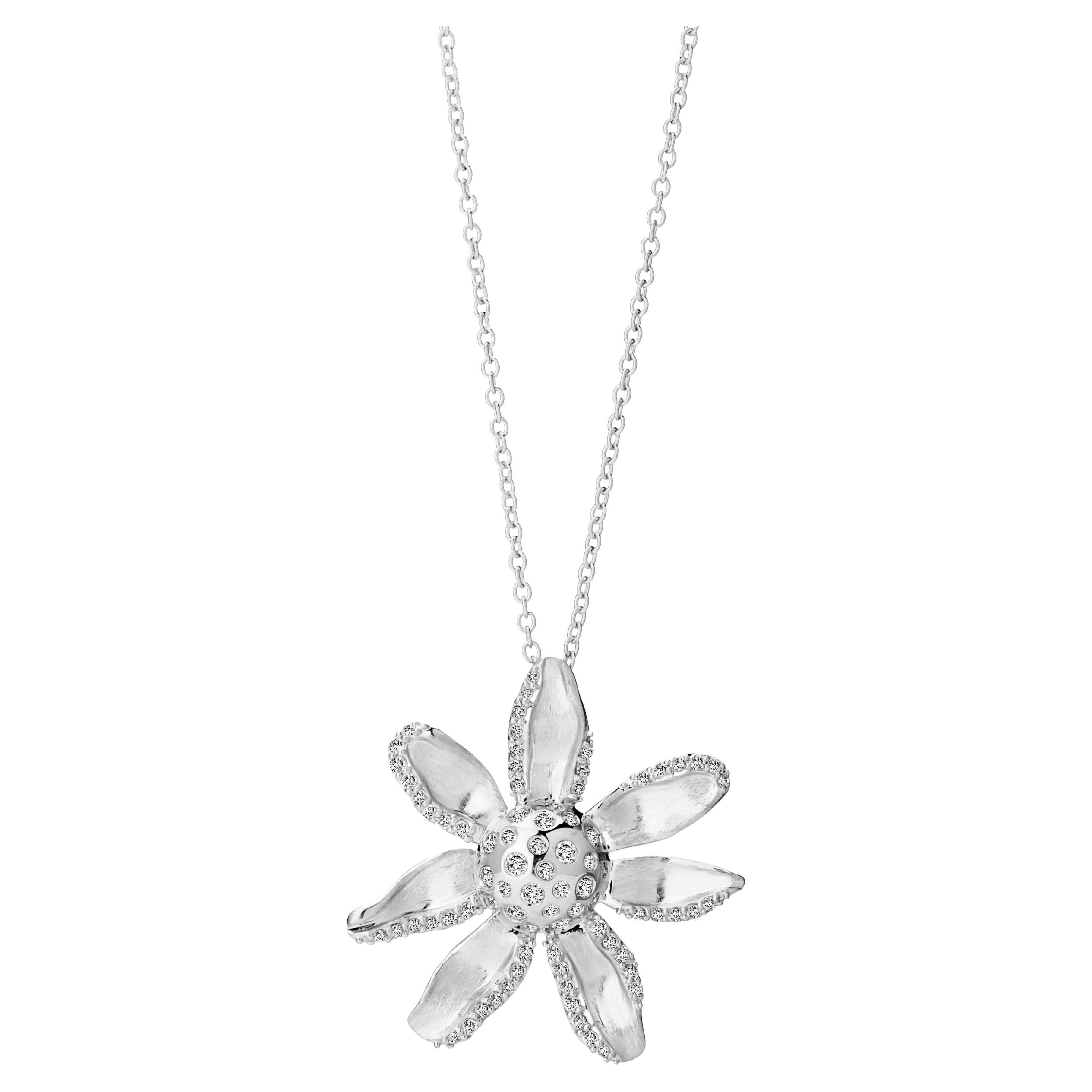 Syna Sterling Silver Jardin Flower Necklace with Diamonds For Sale