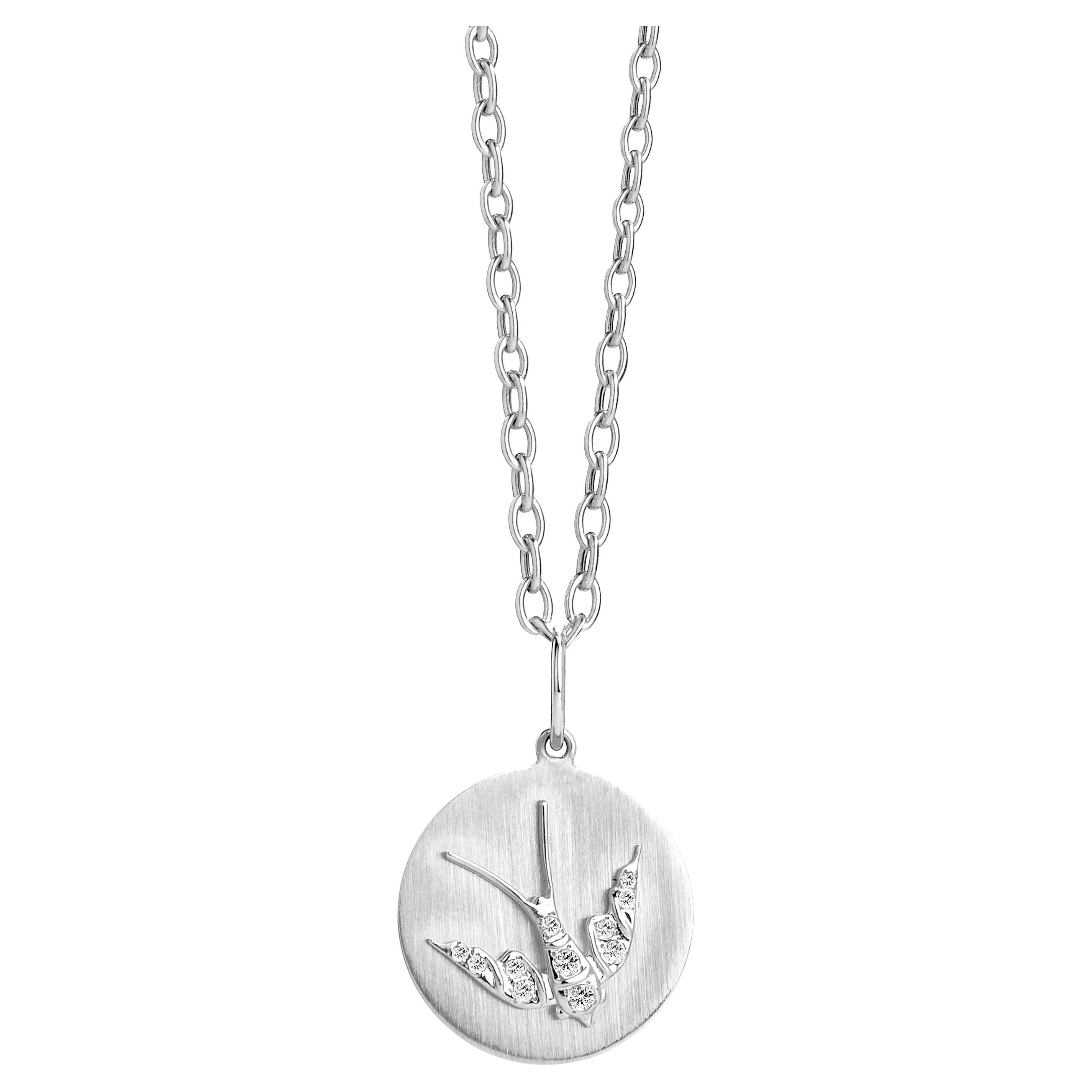 Syna Sterling Silver Swallow Pendant with Diamonds
