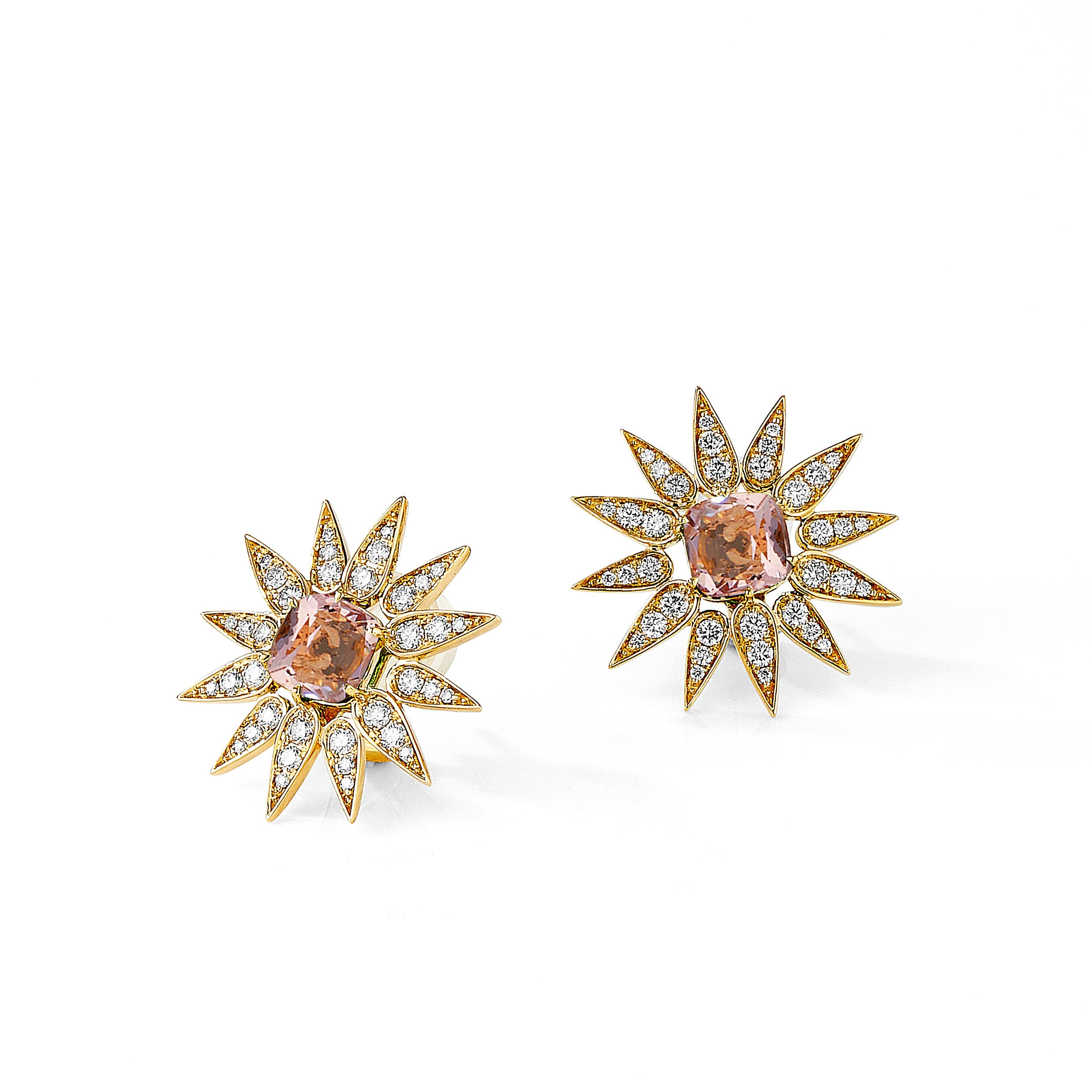 Contemporary Syna Sunburst Earrings with Morganite and Diamonds