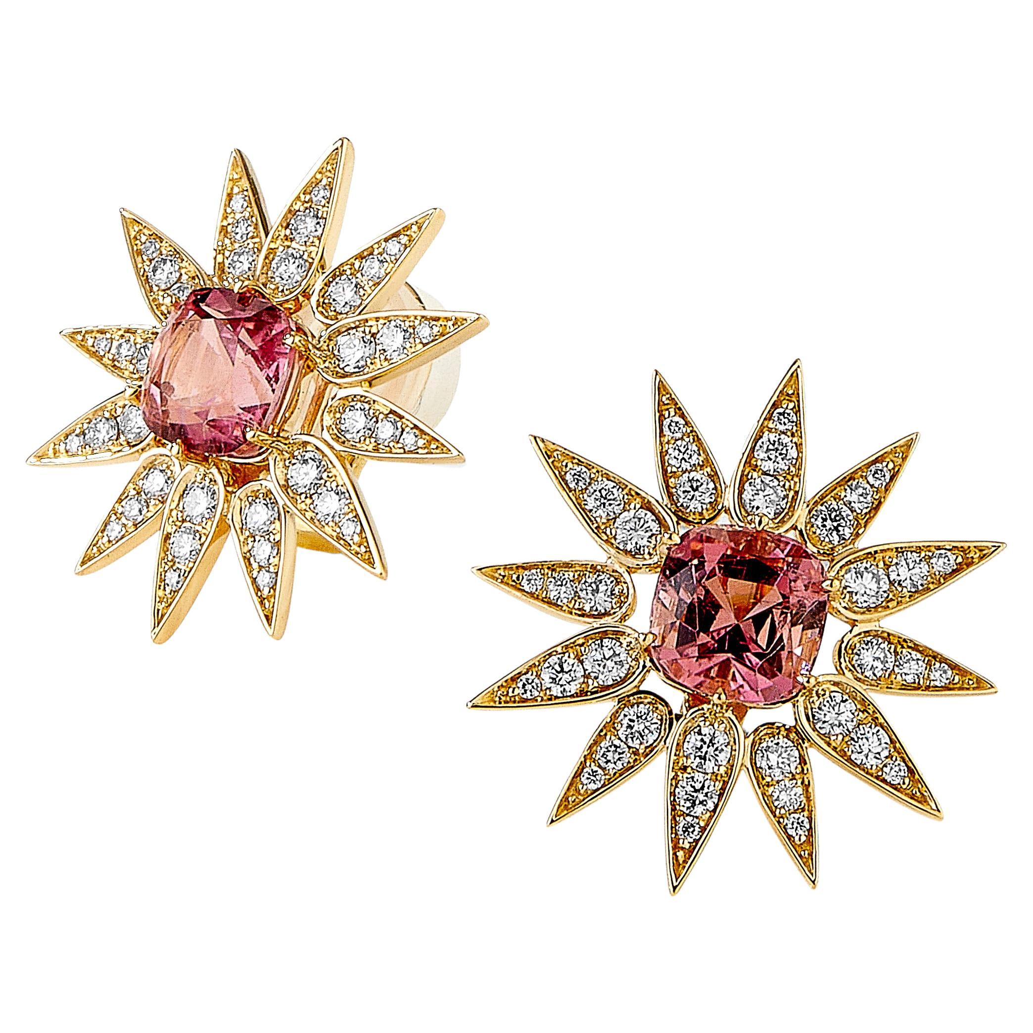Syna Sunburst Earrings with Pink Tourmaline and Diamonds For Sale