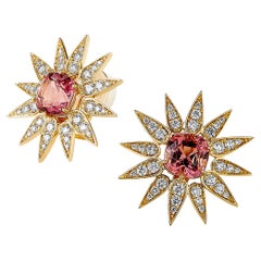 Boucles d'oreilles Syna Sunburst en tourmaline rose et diamants