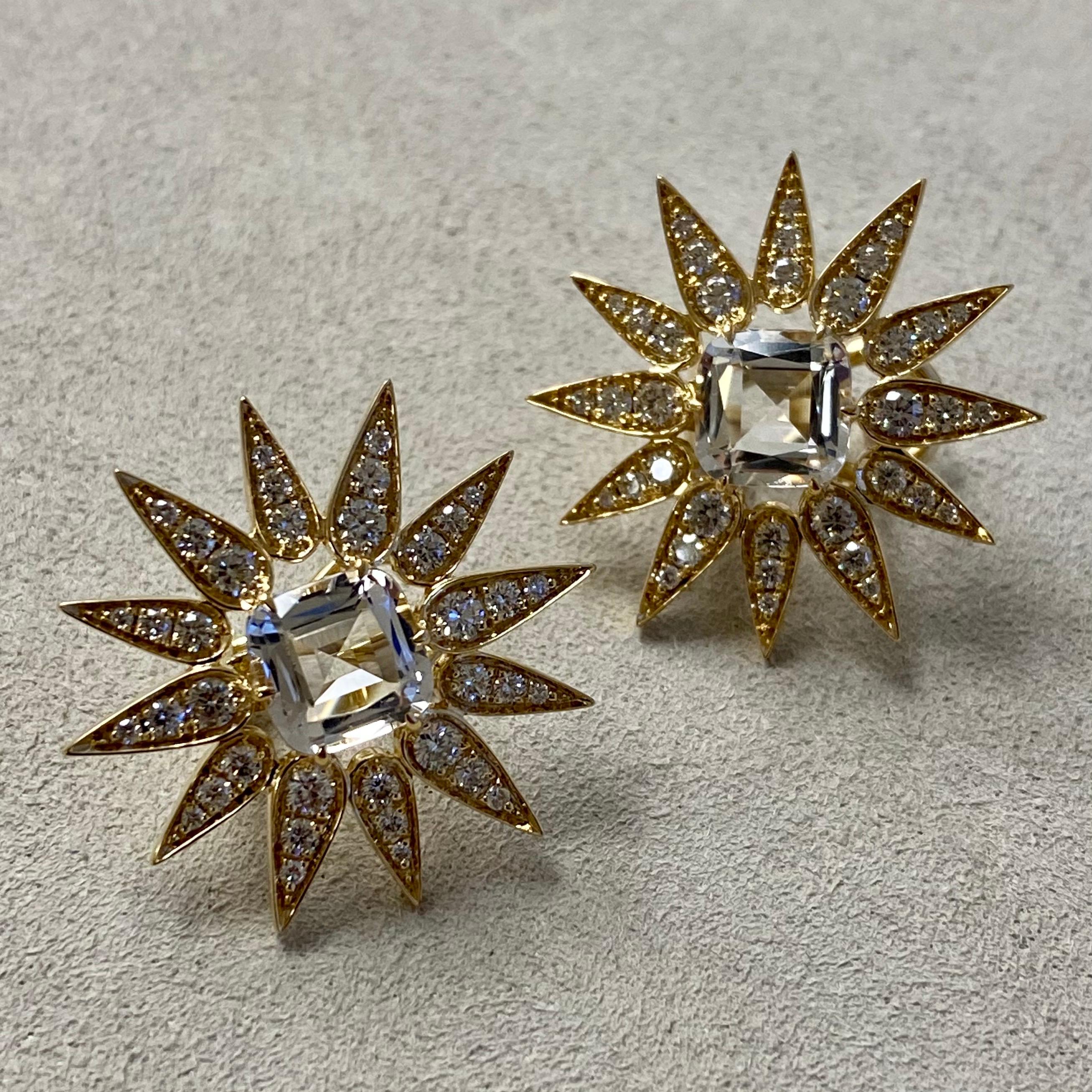 Contemporary Syna Sunburst Earrings with Rock Crystal and Diamonds For Sale