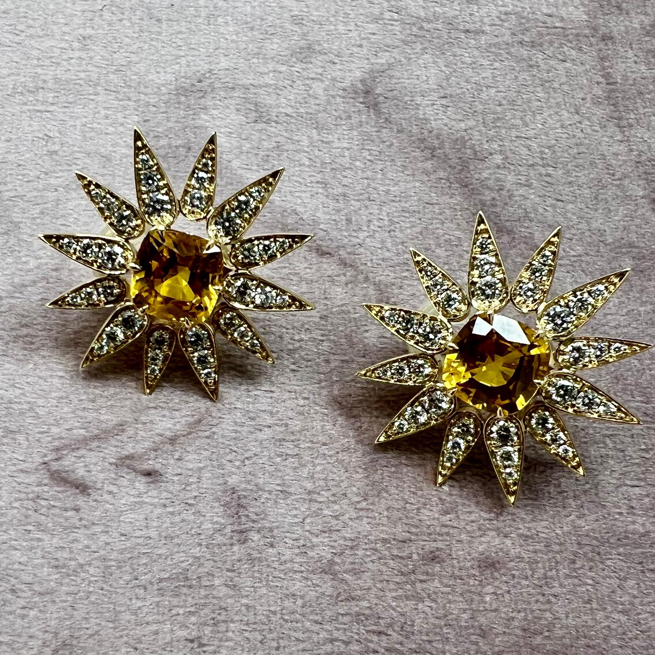 Cushion Cut Syna Sunburst Earrings with Yellow Sapphire and Diamonds