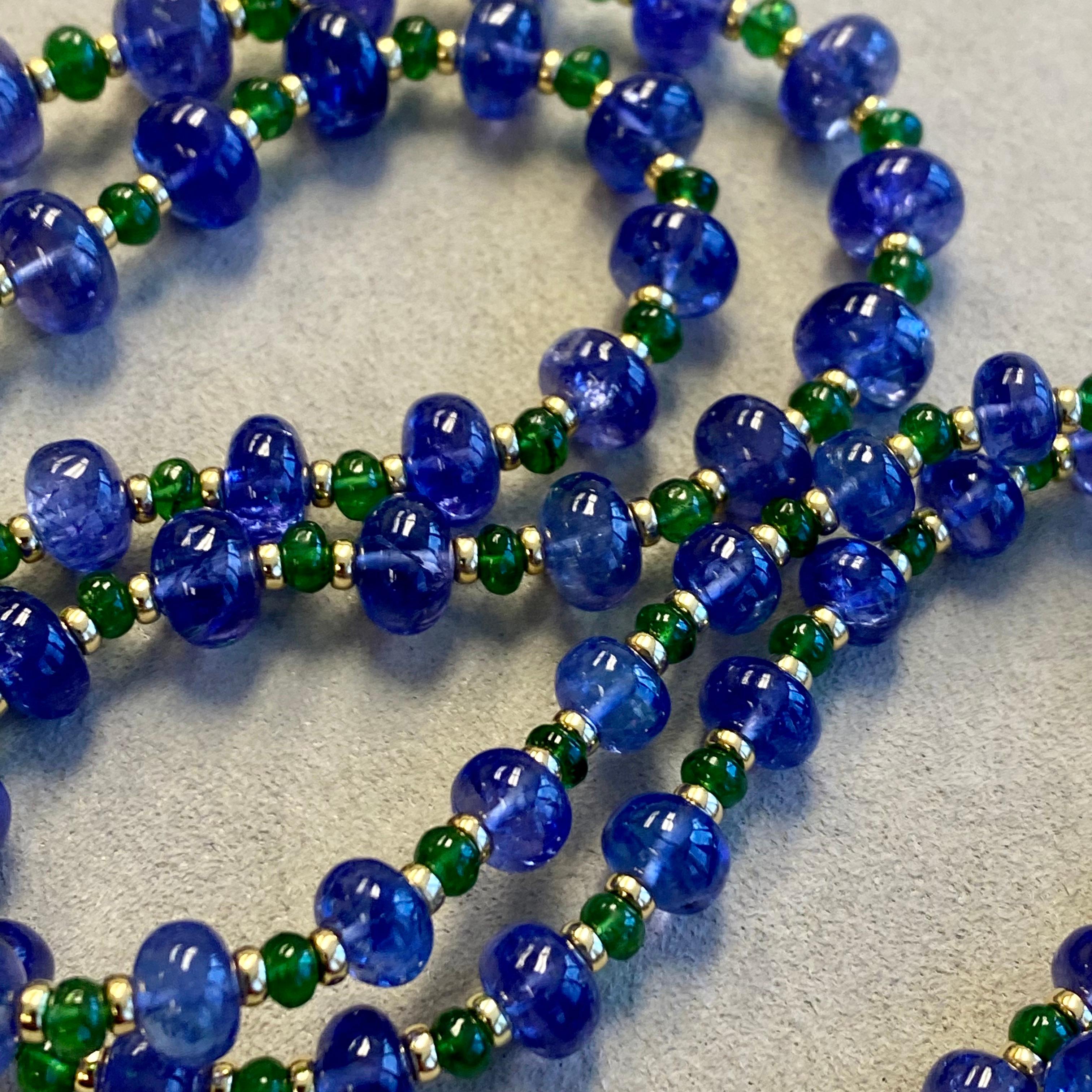 Women's Syna Tanzanite and Tsavorite Yellow Gold Bead Necklace For Sale