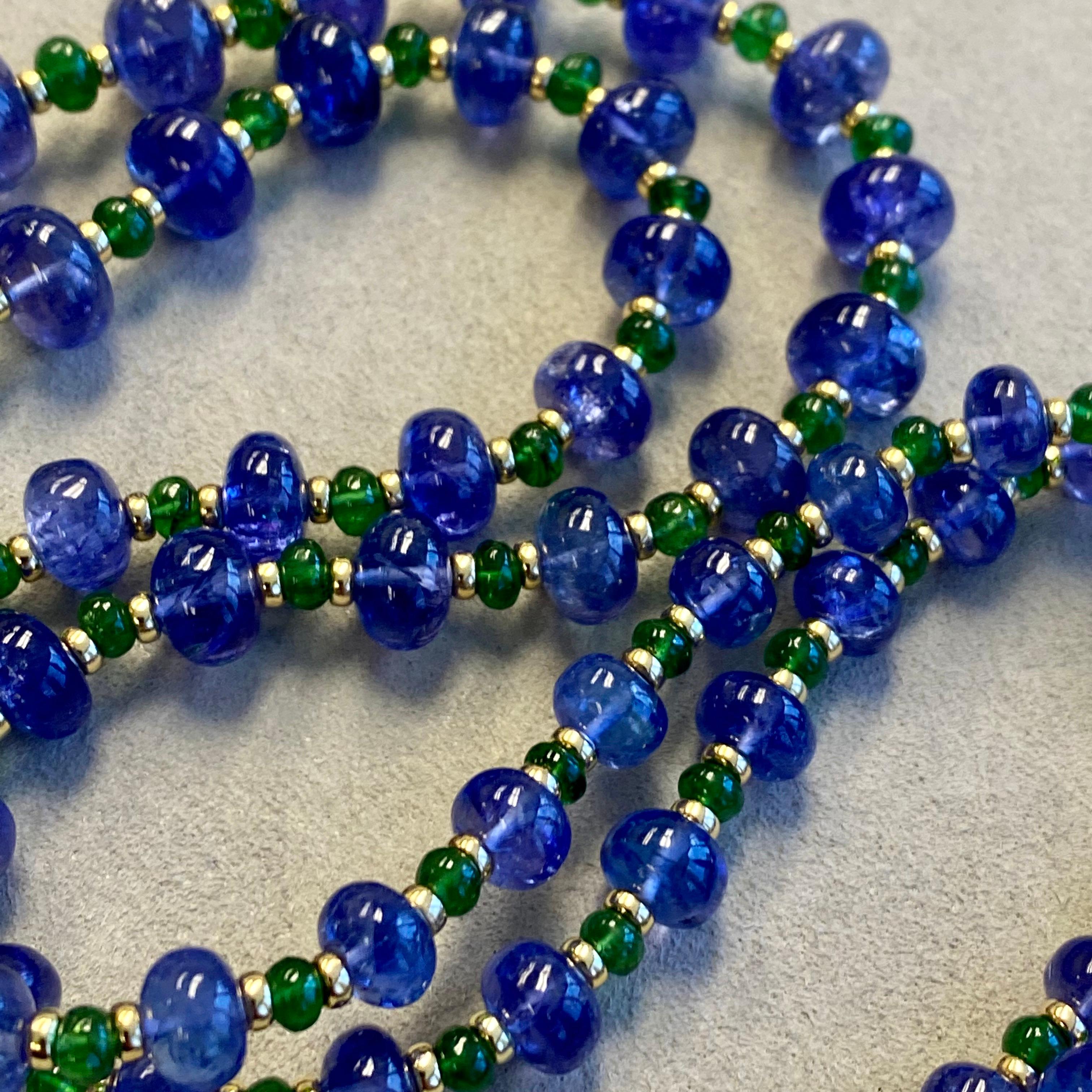 Syna Tanzanite and Tsavorite Yellow Gold Bead Necklace For Sale 1
