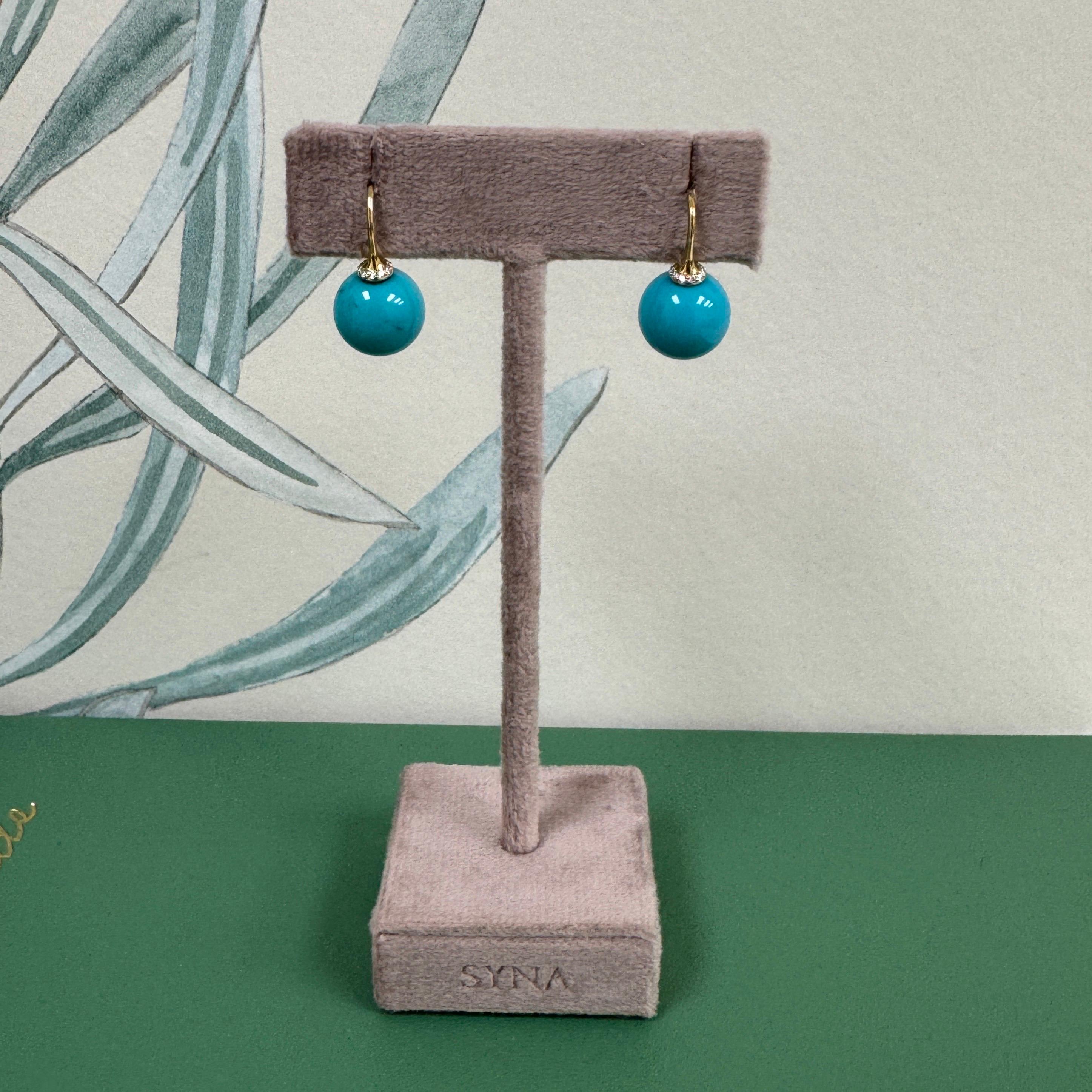 Bead Syna Turquoise Earrings with Diamonds For Sale