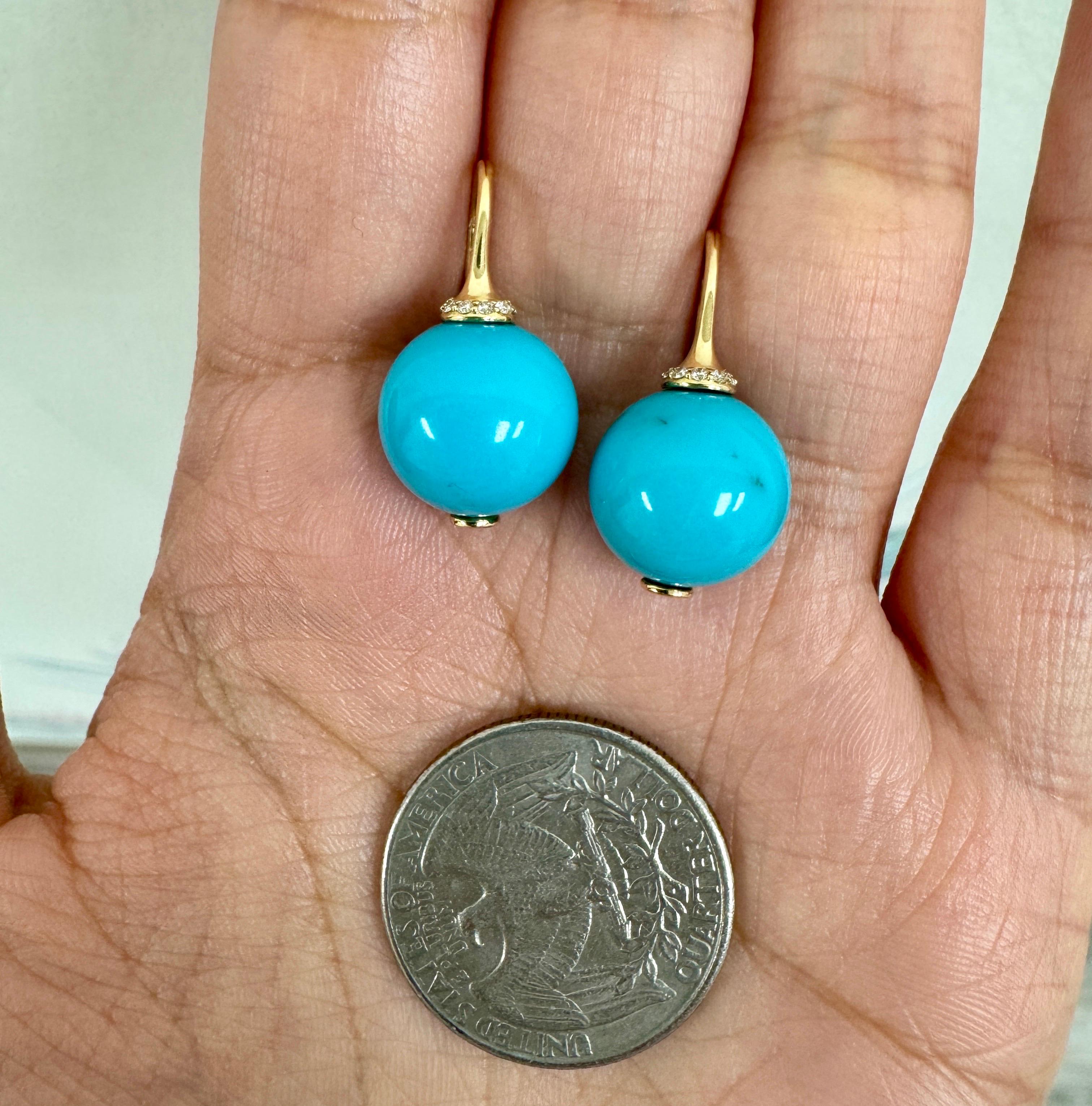 Syna Turquoise Earrings with Diamonds In New Condition For Sale In Fort Lee, NJ