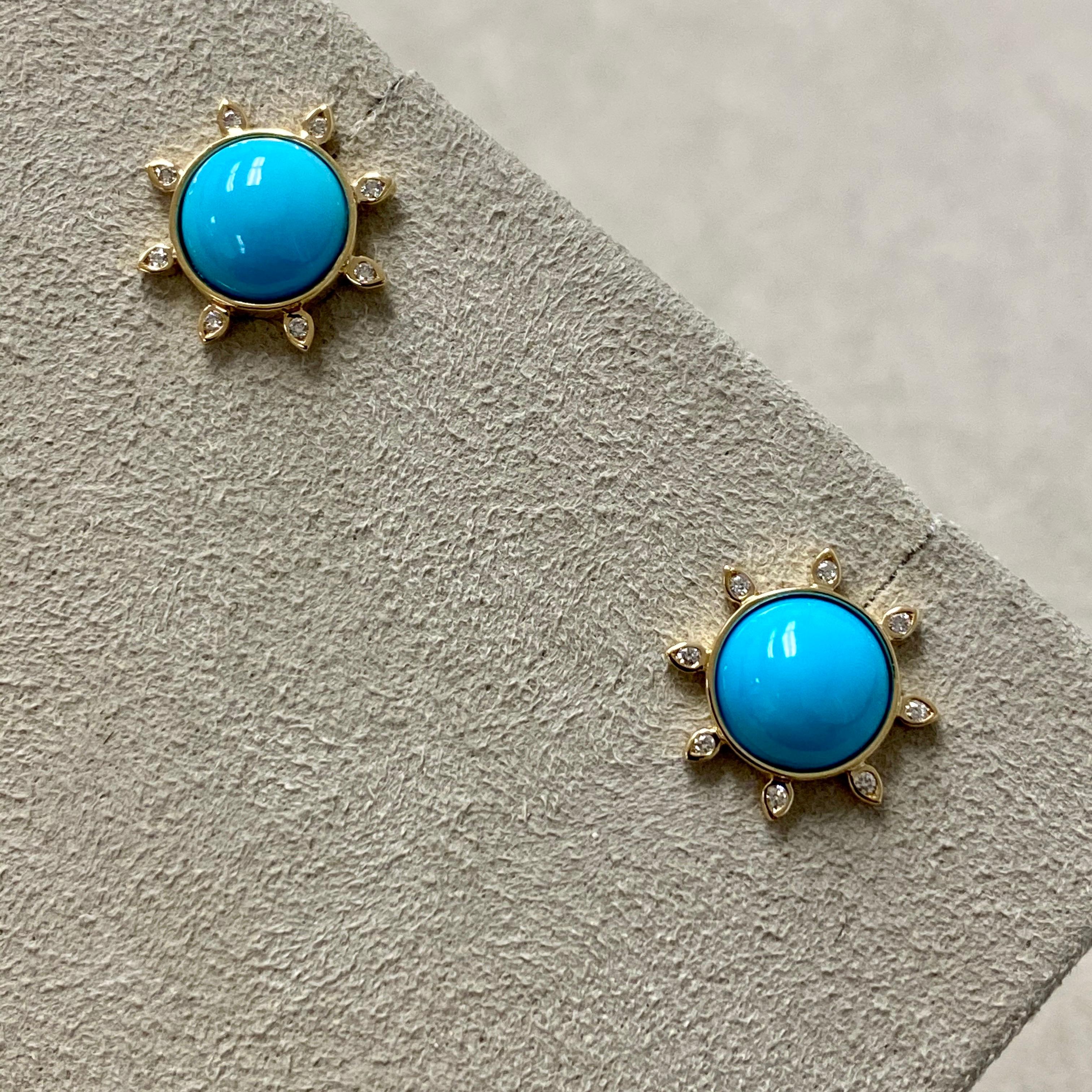 Contemporary Syna Turquoise Yellow Gold Earrings with Diamonds For Sale
