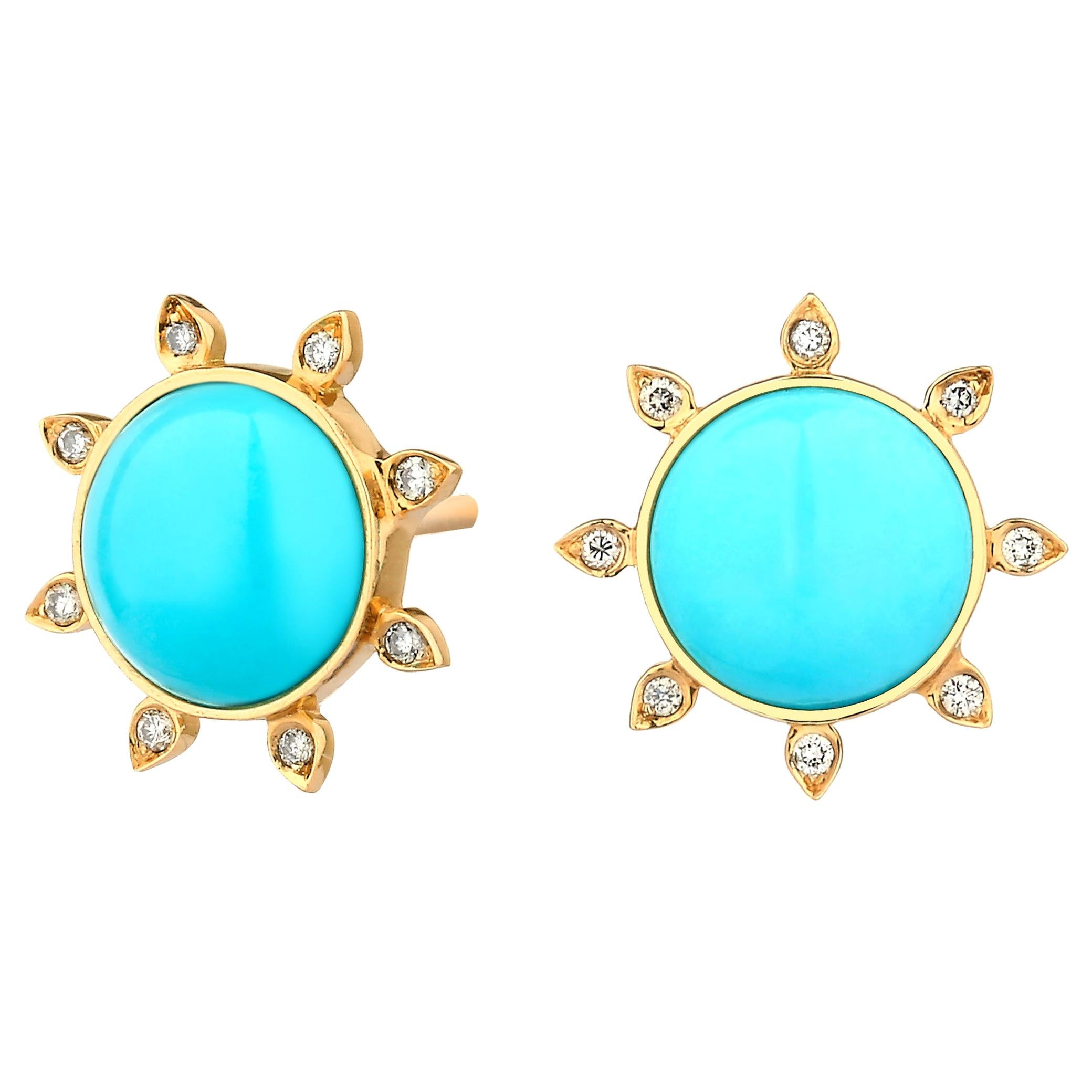 Syna Turquoise Yellow Gold Earrings with Diamonds For Sale