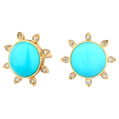 Syna Turquoise Yellow Gold Earrings with Champagne Diamonds