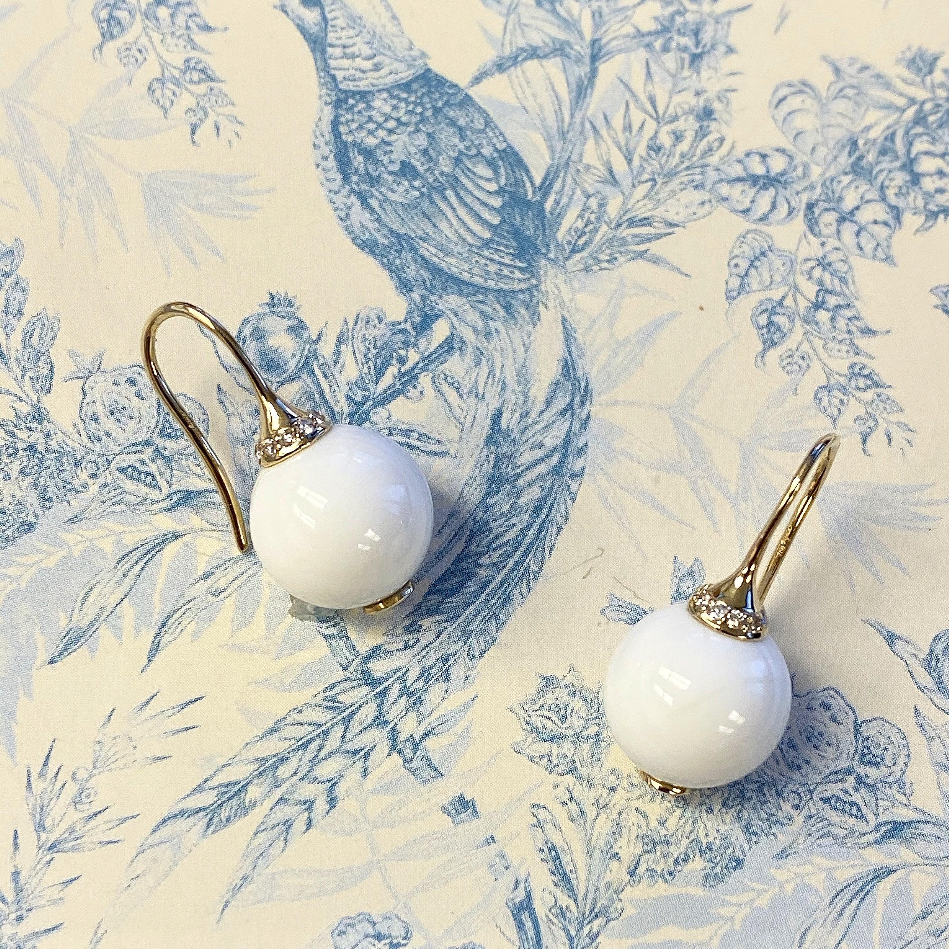 Contemporary Syna White Agate Earrings with Diamonds For Sale